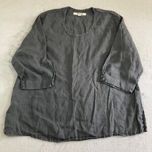 FLAX Womens black 100% Linen Scoop Neck 3/4 Sleeve Tunic Top Size Medium